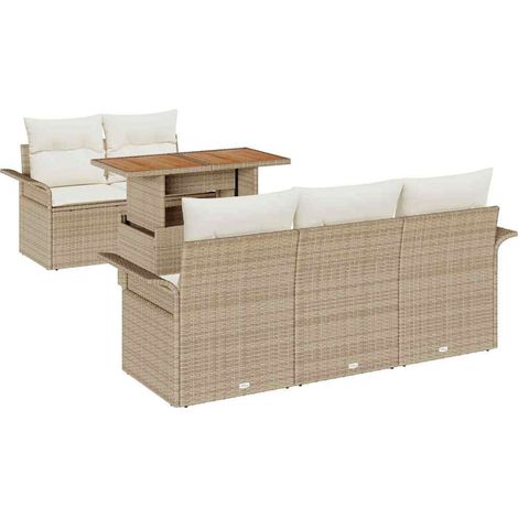 Garden Sofa Set with Cushion 6 pcs Beige and Cream Poly Rattan vidaXL (1/5)