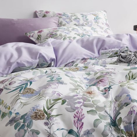 Parure de lit 3 pièces avec Housse de Couette réversible et 2 taies d'oreiller Motif Floral botanique 1 Housse de Couette + 2 taies d'oreiller pour très Grand lit sans Couette (1/5)