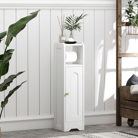 Badezimmerschrank, WC-Schrank, schmale Aufbewahrungseinheit mit verstellbarem Einlegeboden, platzsparend für kleine Räume, weiß (1/5)