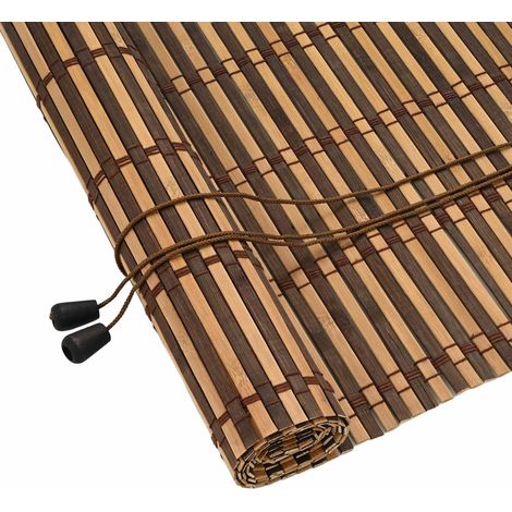 Store enrouleur avec des rideaux Marron 150 x 220 cm Bambou