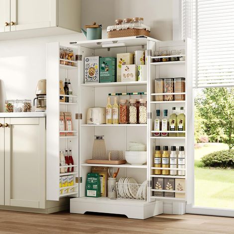 Armoire de cuisine, armoire haute, penderie, armoire de rangement de ferme - Armoire à glace LED avec 2 portes battantes et étagères réglables pour petits espaces dans la salle à manger ou le