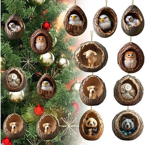 Guirlande Animale - Décoration Arbre De Noël En Acrylique 2D - Motif Forêt Animaux - 6 Pièces (1/5)