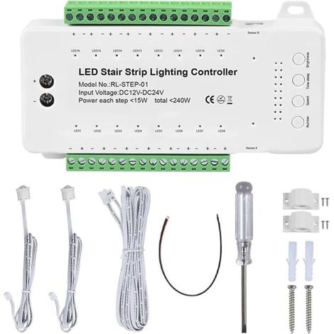 16 Canaux LED Escalier Lumière Escalier Contrôleur 2 PIR pour Intérieur Flexible LED COB Bande Lumineuse Sans Télécommande