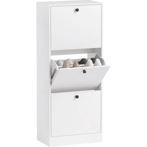 Meuble à chaussures, étagère à chaussures, 3 compartiments rabattables, réglable, en aggloméré, blanc