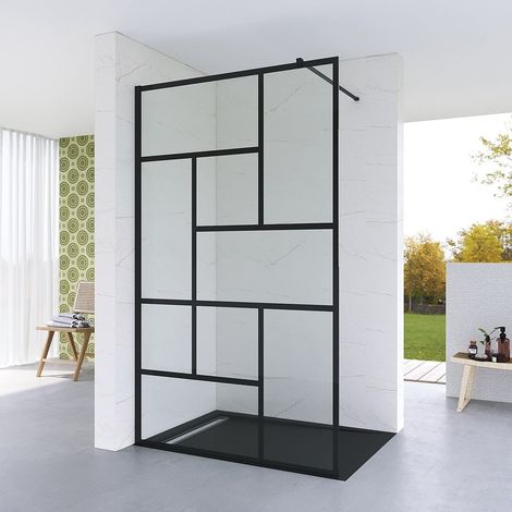 Duschwand Walk-In Duschabtrennung 8mm ESG NANO Glas Schwarz Duschtrennwand Glaswand mit Stabilisator 100x200 cm (1/4)
