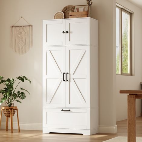 Hoher Küchenschrank 80 x 35 x 180 cm, 3 vertikale Schubladen, weißes MDF REDOM (1/5)