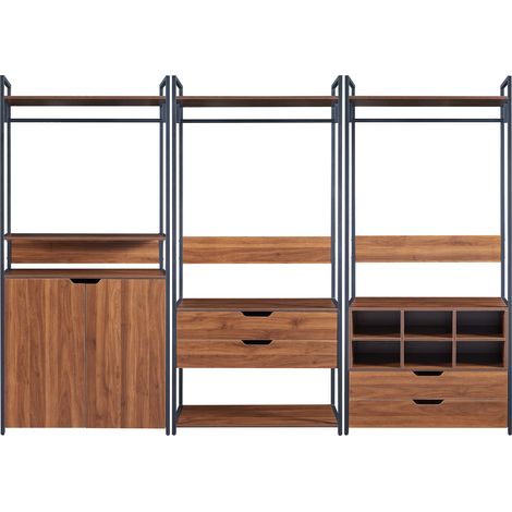 Set Larem 3 Mobili Organizzatori Guardaroba 252 cm Set D - Nero / Effetto Noce [en.casa]