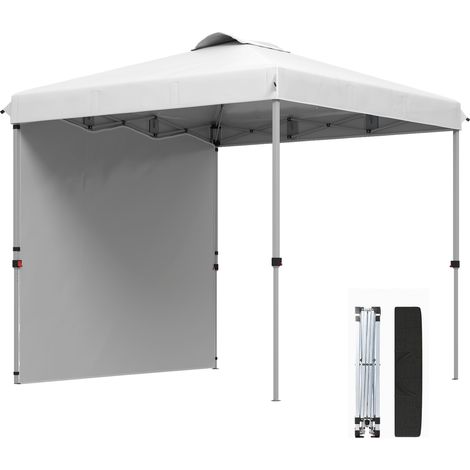 Tente pliante de jardin de 2,5x2,5 m avec hauteur réglable, anti-UV, avec 1 paroi latérale et sacs de sable, blanche (1/5)
