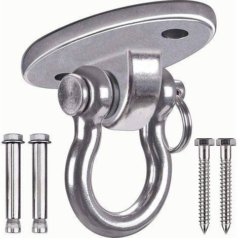 Crochet De Plafond - Acier Inoxydable 304 - Pour Suspension Yoga Hamac Chaise Aérienne - 4 Vis De Fixation (2 Pour Bois + 2 Pour Béton) - Lot De 1