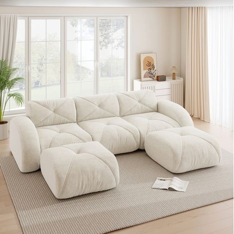 U-förmiges Modulsofa 3-Sitzer mit 2 Hockern Chenille OKMYHOME (1/5)