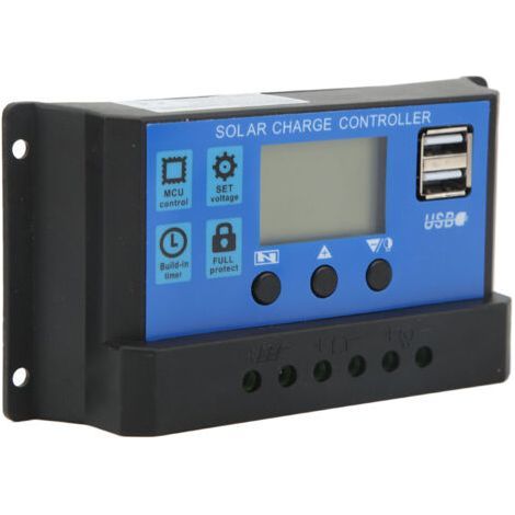 Controlador de carga solar de 12V/24V, puerto USB, panel de protección contra sobrecarga, regulador de batería de 10A con pantalla LCD. (1/4)