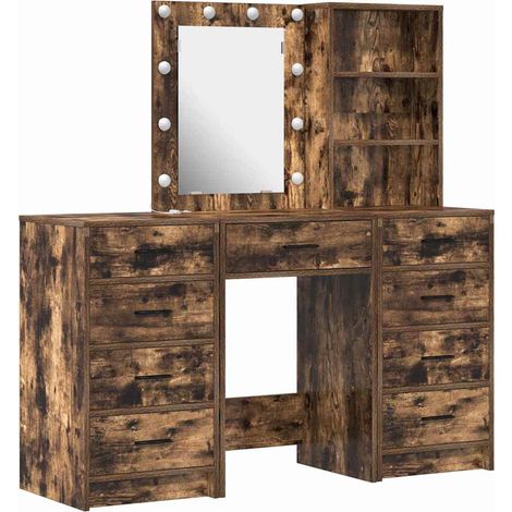 Maison Exclusive - Schminktisch mit Spiegelbeleuchtung 3 pcs Brau