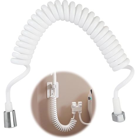 Flexible de Douche, Tuyau de Douche Télescopique Extensible en ABS, Tuyau à Ressort Télescopique, Flexible Rétractable pour Douchette, 3 Meter Blanc, pour Douchette, WC et Bidet (1/5)