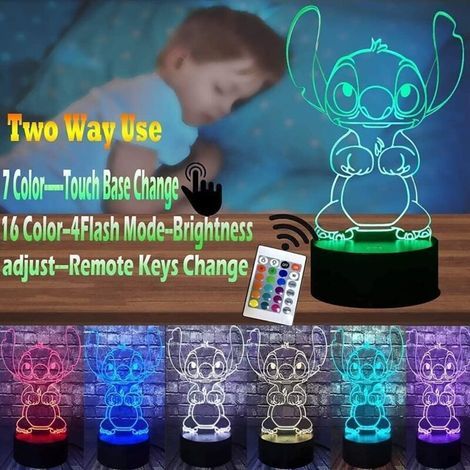 Lampe LED 3D intelligente avec télécommande, motif Stitch, 16 couleurs, cadeau de Noël, décoration de chambre d'enfant, cadeau de fêtes (A)