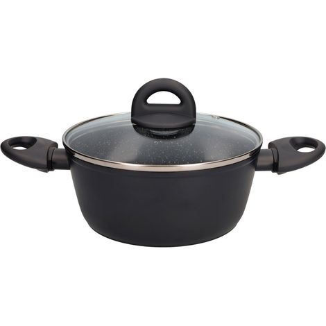 Pentola in alluminio forgiato serie "Salova" con coperchio in vetro Ø28cm nero