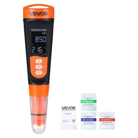 Medidor de pH Digital, Probador Multifuncional de pH Conductividad TDS, a Prueba de Agua IP68, Pantalla VA, con Solución de Calibración, para Hidroponía Piscina Agua Potable Laboratorio Acuario (1/5)