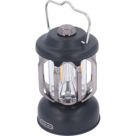 Lanterne de camping rétro, lampe de camping vintage rechargeable USB-C, 3 modes d'intensité, avec crochet, étanche, LED, pour tente et jardin, noire (1/5)