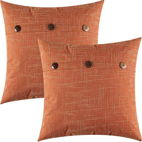 Lot de 2 Housses de Coussin décoratives carrées en Lin Style Rustique Housses de Coussin en Lin décor Vintage pour Coussins canapé Voiture de Chambre 45X45CM （orange） (1/2)