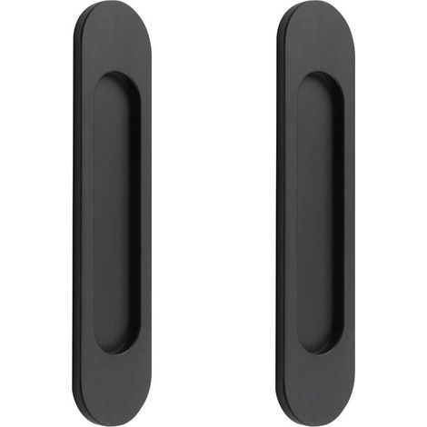 Tigrezy 2 poignées de porte coulissantes ovales auto-adhésives en alliage d'aluminium noir mat sans perforation pour portes coulissantes, fenêtres d'armoires148cm