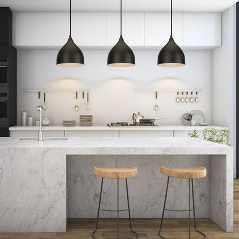 Pendant Light Fixture, Modern Hanging Lights with Lampshade, Industrial Dome Chandelier for Kitchen Island (3X Black)