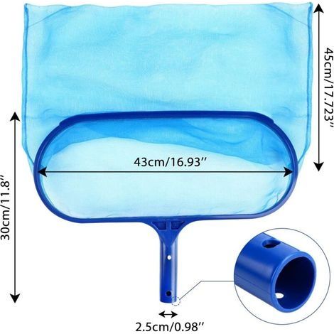 Professioneller Schwimmbadskimmer - Feinmaschennetz - Geeignet für Whirlpools, Schwimmbäder, Springbrunnen, Teiche - zur Reinigung von Blättern und Schmutz im Pool (Blau) (1/4)
