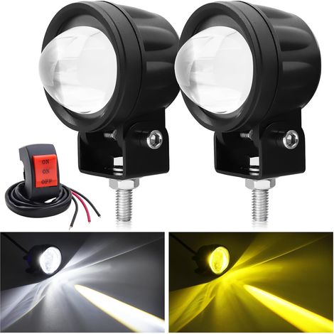 Projecteurs de Moto LED Antibrouillard Jaune Blanc Bicolore Phares Avant Supplémentaires Lampes de Conduite Universelles pour Moto ATV UTV Dirt Bike, 2PCS (interrupteur inclus) (1/5)