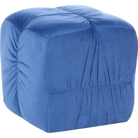 Puf boho cuadrado decorativo dormitorio sala de estar reposapiés terciopelo azul Turley (1/5)