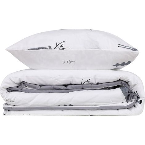 Parure housse de couette + 2 taies d'oreiller 240x220 Blanc Gris Noir (1/4)