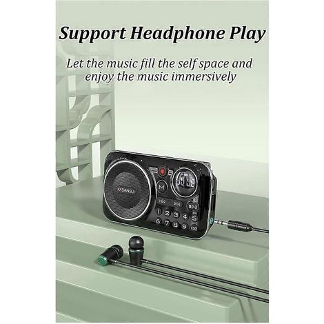 Radio FM Bluetooth 5.0 avec haut-parleur intégré, lecteur MP3 HiFi pour seniors, compatible TF/USB, avec enregistrement et lecture au casque, vert. (1/4)