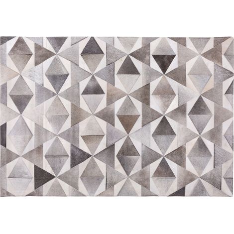 Alfombra gris de piel de vacuno 140 x 200 cm patchwork geométrica rectangular moderna Alaka