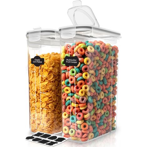 Boite de Rangement Cuisine (Lot de 2) - Plastique sans BPA - Bocaux Hermetiques Alimentaires en Scellée avec Couvercle - Conservation Farine, Sucre, Pates, Céréales, Riz (1/5)