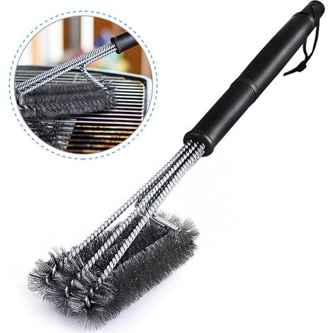 Brosses à Barbecue, 18" 3 en 1 Brosses Nettoyage Barbecue Acier Inoxydable Cuisine Nettoyage Brosse Long Manche Brosses à Barbecue pour BBQ Barbecue Outils - Noir (1/4)