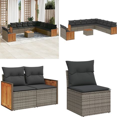 12-tlg. Garten-Sofagarnitur mit Kissen Grau Poly Rattan - Gartenmöbel Set - Rattan Möbel - Outdoor Möbel - Lounge Set - Esstisch - Home & Living (1/5)