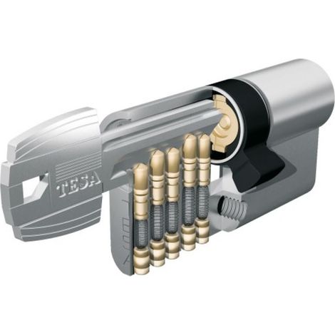 Cylindre type TE5 sur numéro suivi 68454 A/B laiton nickelé 3 clés 30 x 80 mm - Tesa securité