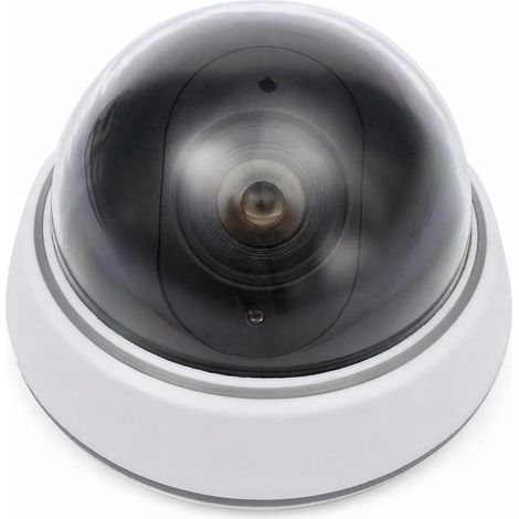 caméra de simulation factice dôme de surveillance avec lumière rouge clignotante (blanche) (1/5)