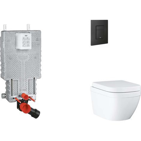 Grohe Uniset - Set Vorwandelement, WC mit Softclose-Sitz und Betätigungsplatte Even, Triple Vortex, phantom black SANI15BB5104