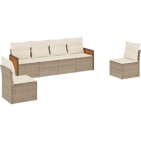 Maison Exclusive - Salon de jardin avec coussins 6 pcs beige résine tressée (1/3)