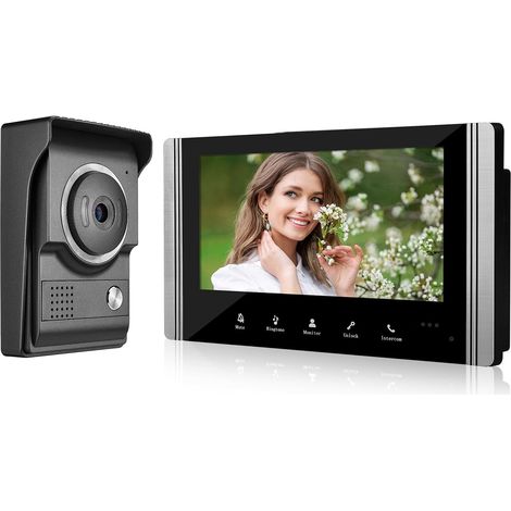 Sonnette de Porte Vidéo Filaire 7" Moniteur Vidéo - Kit Caméra HD-Soutien de Déverrouillage - Interphone Bidirectionnel pour Villa,Maison,Bureau,Appartement (1/5)