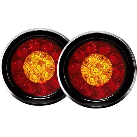 Lot de 2 feux de freinage arrière ronds à 16 LED avec joint en caoutchouc noir pour camion et remorque (rouge jaune 12V/24V universel)