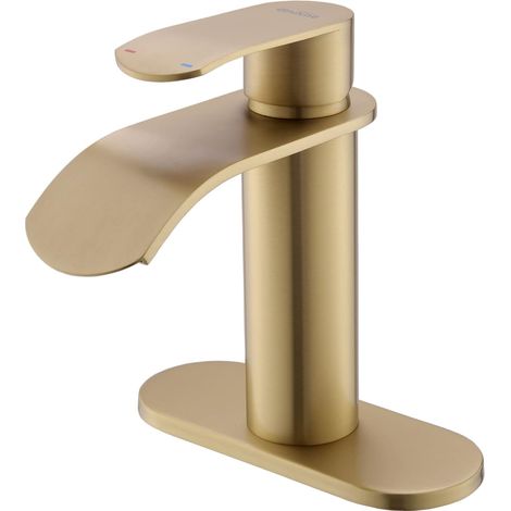 Robinet de lavabo de salle de bain en or brossé – Robinet de salle de bain en cascade pour 1 ou 3 trous, robinet de lavabo de salle de bain avec pont de 10,2 cm