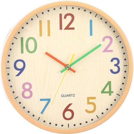 Silencieuse sans Tic-tac Enfants Horloge Murale Décorative Colorée Facile à Lire pour Classe École Cuisine Salon Chambre Maternelle (Diamètre: 30 cm)