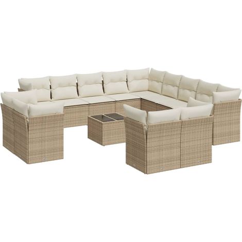 Set Divani da Giardino 14pz con Cuscini in Polyrattan Beige vidaXL (1/3)