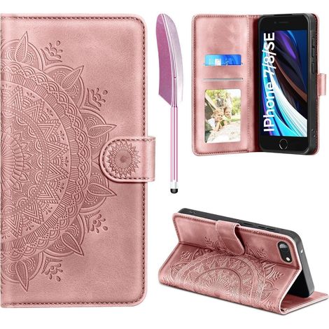 Handyhülle iPhone SE 2022/2020 7 8 Flip Leder Tasche Rosa (1/5)