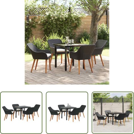 Gartentisch - Garten Essgruppe mit Kissen 5 pcs Schwarz Poly-Rattan (1/5)