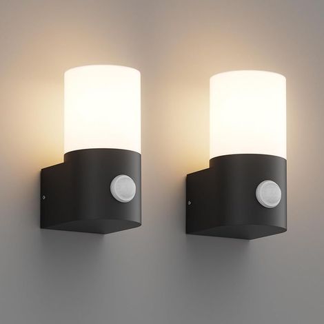 Lot de 2 appliques murales extérieures E27 détecteur mouvement IP65 PC aluminium jardin (1/5)