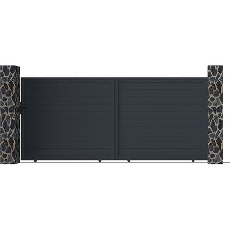 Vente-Unique – Portail coulissant aluminium plein 416 x 180 cm gris anthracite – Résistant aux intempéries – Protection visuelle renforcée