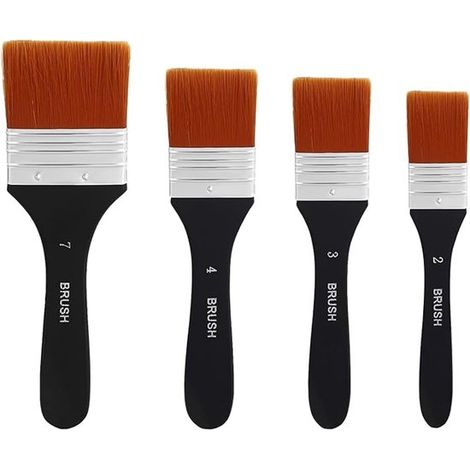 Pinceaux plats 4 pièces – Pinceaux plats en nylon 20 30 40 et 70 mm – Manche en bois – Pour peinture acrylique aquarelle et différents travaux créatifs (1/5)
