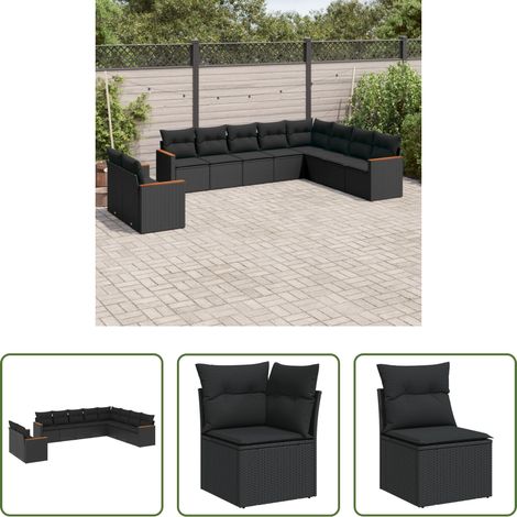 vidaXL Canapé en résine - Salon de jardin 10 pcs avec coussins noir résine tressée (1/5)
