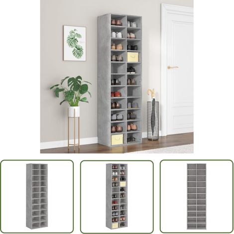 The Living Store Schuhschrank Betongrau 54x34x183 cm Holzwerkstoff - Schuhschrank - Schuhregal - Holzwerkstoff - Betongrau - Garderobe (1/5)