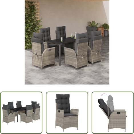 vidaXL Gartensessel -  7-tlg. Garten-Essgruppe mit Kissen Hellgrau Poly Rattan (1/5)